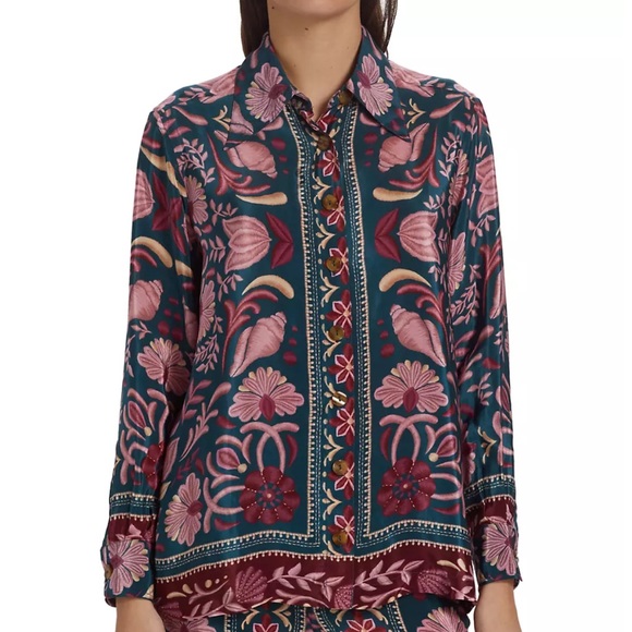 NW*O*T Farm Rio Seashell Flowers Shirt Pink Teal M - Picture 6 of 9